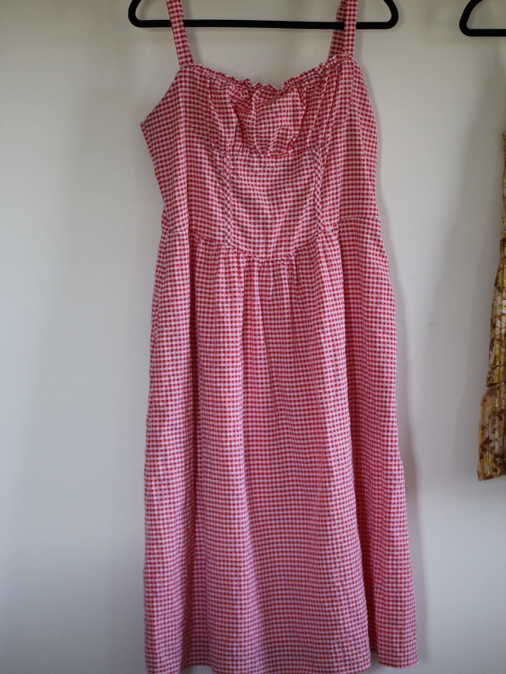 Red midi Gingham Sundress - Sleeveless Strap Dress
